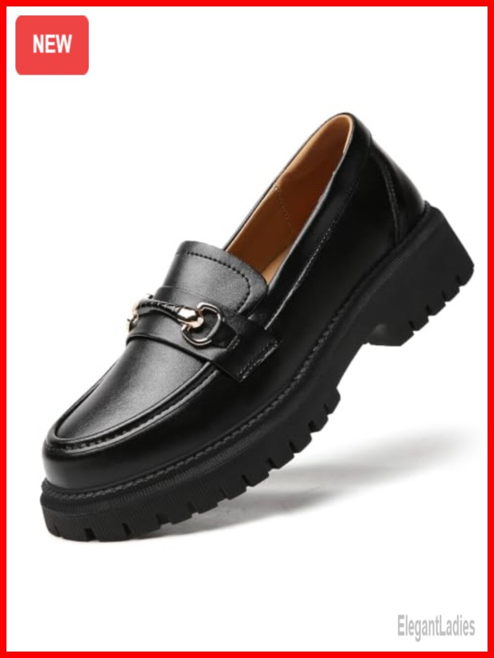 Women's Chunky Platform Penny Loafers Slip-On Office Business Shoes Leather